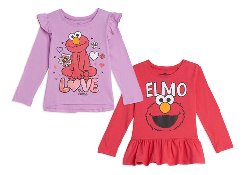 Sesame Street Elmo - Paquete De 2 Camisetas Para Niñas, Mu.