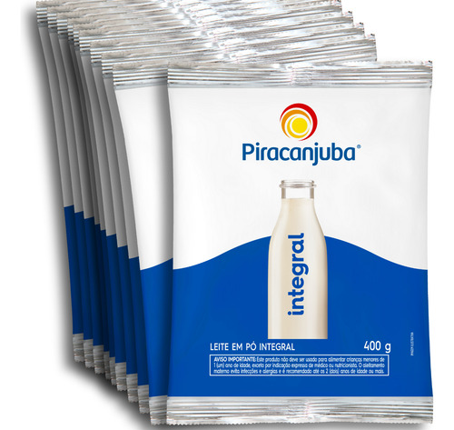 Kit Com 10 Embalagens -leite Em Pó Integral Piracanjuba 400g