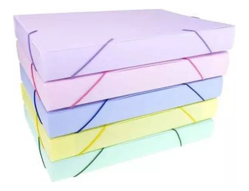 Caja Carpeta C/ Elastico Pvc Lomo De 6 Cm Colores Pastel A4
