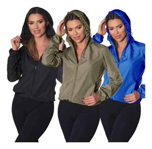 Kit 3 Jaqueta Corta Vento Feminino Impermeavel Blusa De Frio