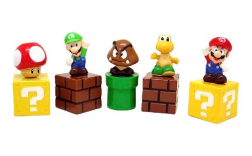 Set 5 Figuras Super Mario Bros Videojuegos Regalo Decoración