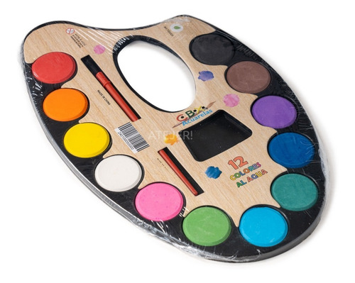 Imagen 4 de 6 de Acuarelas En Paleta + Pincel Marca Cbx Con 12 Colores