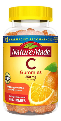 Nature Made Vitamin C Adult Orange 250mg 80 Gummies Sabor Cítrico