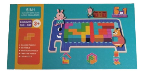 Juego Montessori Tetris 5 En 1 Didáctico Madera Rompecabeza
