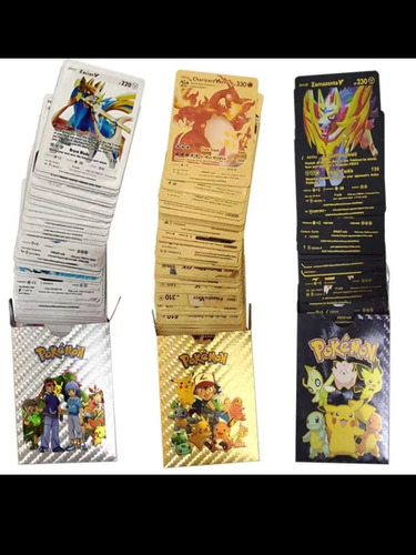 Pack Cartas Pokémon Negras, Doradas, Plateadas 