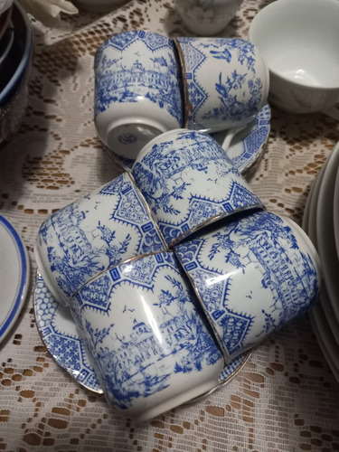 Lote Set Tazas Pocillo Porcelana Con Platos 