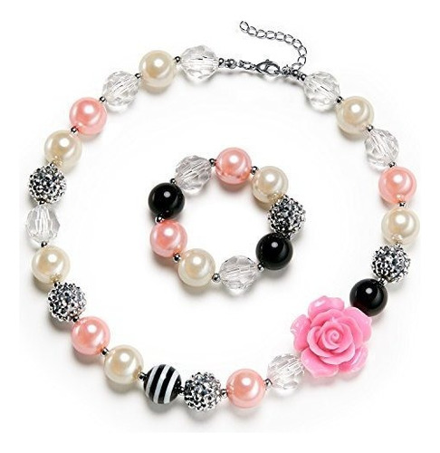 Rose Girls Cute Chunky Bubblegum Necklace Bracelet S