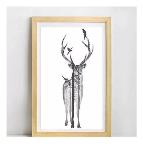 Poster Imagem De Cervo Para Moldura Decoração Cor Preto E Branco
