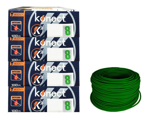 Cable Electrico Cca Konect Calibre 8 Verde 100 Metros 4 Pzs