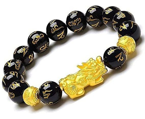 Brazalete Feng Shui Pi Xiu De Obsidiana Negra Oro Pulsera