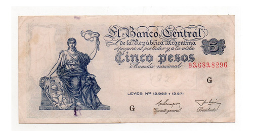 Billete 5 Pesos Moneda Nacional Progreso Bottero 1868 Ex-