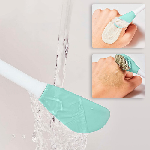 Cepillo Facial 2 En 1 Diler Cerdas De Silicón Para Limpieza Y Espátula Aplicadora De Mascarillas Cremas Sérums Skincare Diario Reutilizable Y Suave Con Todo Tipo De Piel Color Aqua