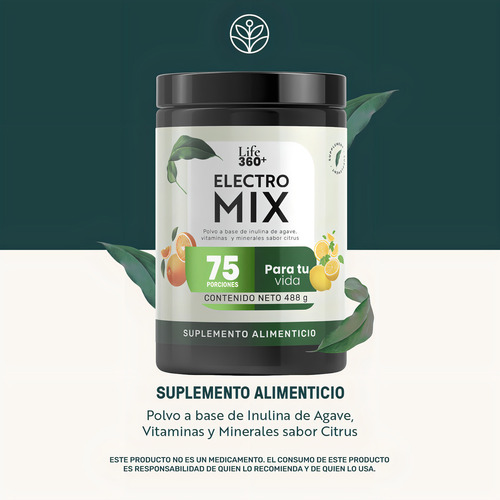 Bote de Suplemento Alimenticio Life 360+ Electromix Fibra y Minerales Polvo 488g