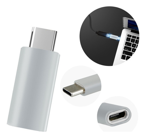 Adaptador Convertidor Micro Usb V8 Hembra A Tipo C Macho Color Plata