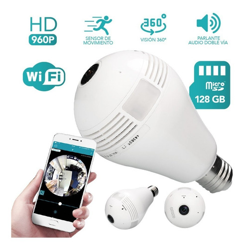 Lampara Espia Led Camara Hd 360° Wifi Sensor 64gb