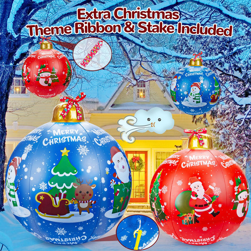 Bolas De Navidad Inflables De 60 Cm Con Cintas Decorativas