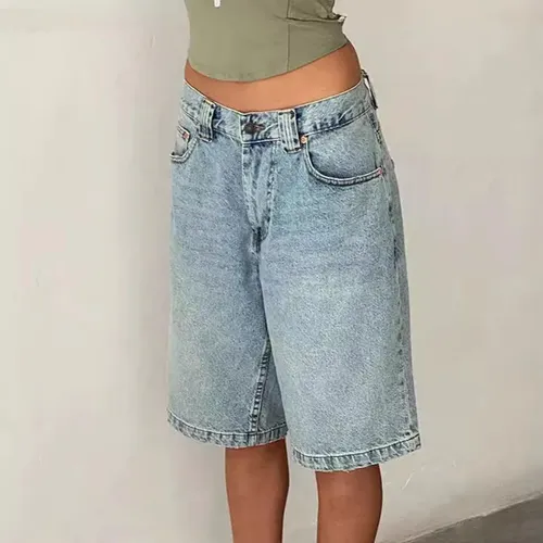 Shorts Jeans Femininos Y2k Baggy Knee Street Summer F