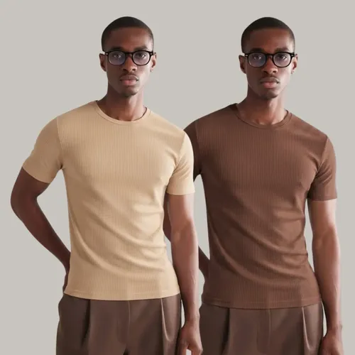 Jooe Kit 2 Camiseta Ribana Canelada Masculina Slim Americana
