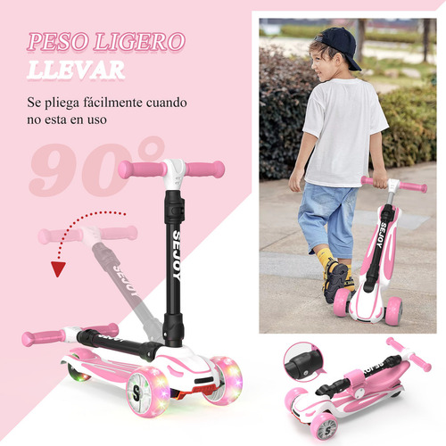 Sejoy BALBI-008 Scooter Juguete Patinete Plegable Con Asiento Ideal Patín Del Para Niños Con 3 Ruedas Y Luces LED Color Rosa