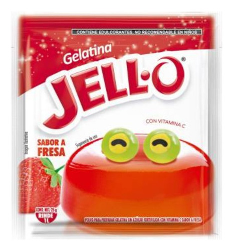 2 Pzas Polvo Para Preparar Gelatina Jello Sabor Fresa 25 Gr