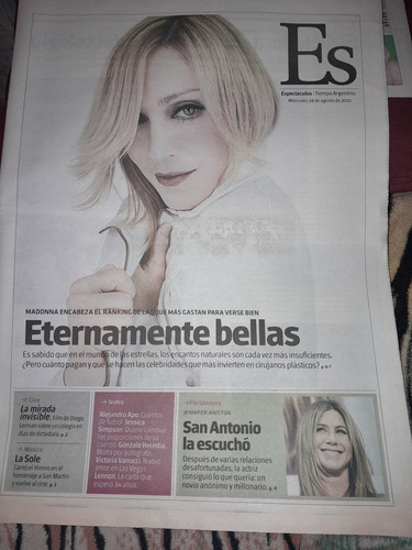 Suplemento Tiempo Espectáculos Madonna La Sole 18 08 2010