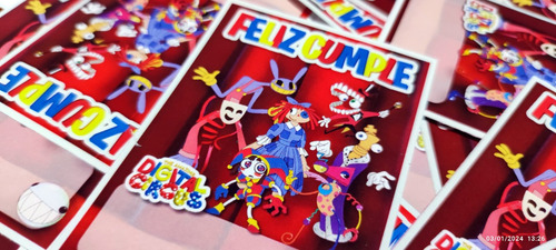 Stickers Deco 5x7cm Amazing Digital Circus Feliz Cumple X35u