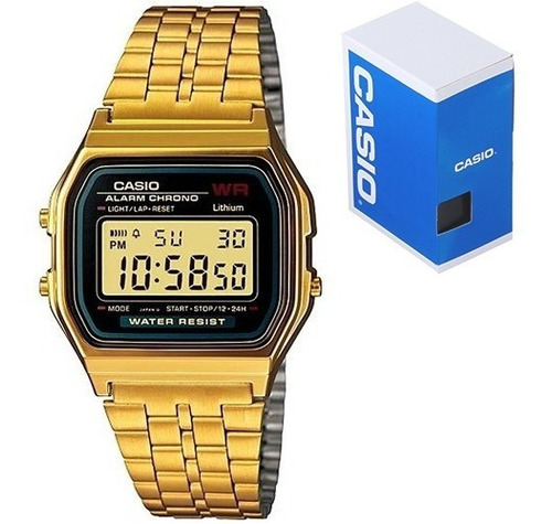 Reloj Casio Retro Vintage A159 Dorado Cara Negra Original