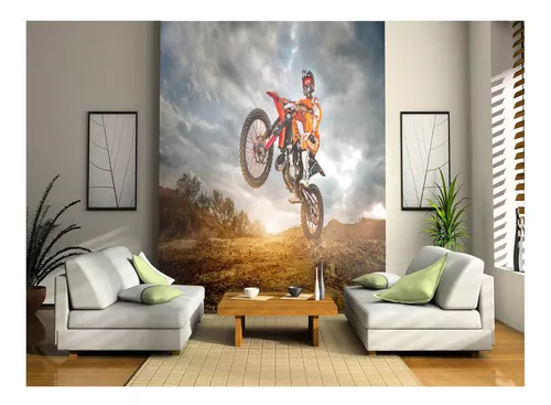 Papel De Parede 3D Moto Cross Trilha Terra Mx 3,5M Bkm25 em