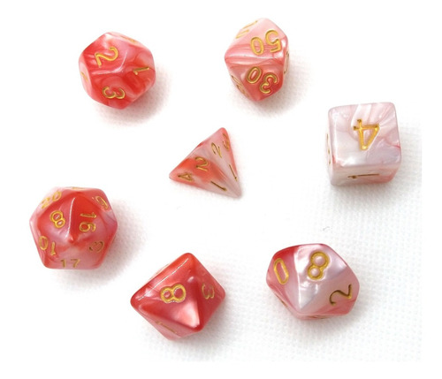 Set 7 Dados Rol - Coral Rojo Y Blanco Muy Lejano