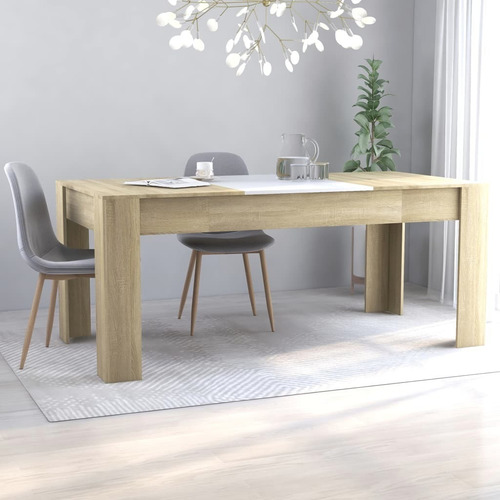 Mesa De Comedor Blanco Y Roble Sonoma 70.9x35.4 X30