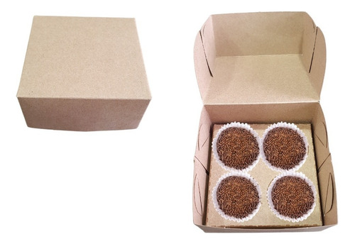 50 Caixinha Para 4 Doces Brigadeiro Gourmet Kraft Articulada