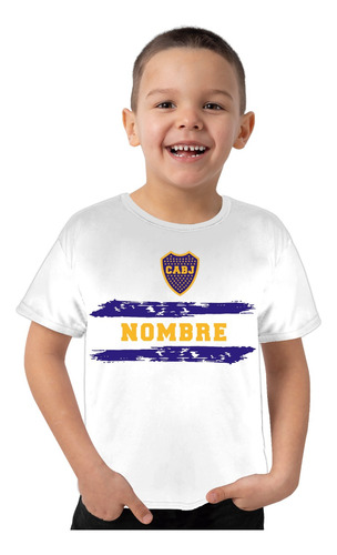 Remera Deportiva Niño Boca Juniors Cabj Futbol Nombre Franja