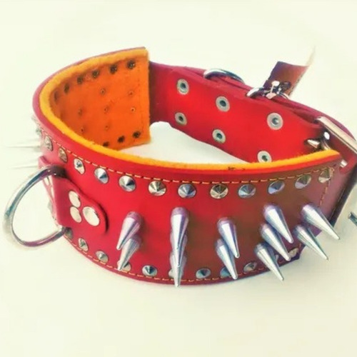 Collar De Pico Perro Raza Grande Tosko 62 Cm Piel Ancho 9 Cm Color Rojo Angry Dog