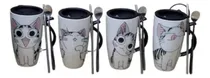Comprar Set De 4 Tazones De Gatitos Chi 500cc Tapa Cuchara+bombilla