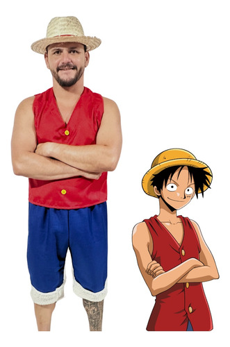 Fantasia Luffy One Piece C/ Chapéu Adulto