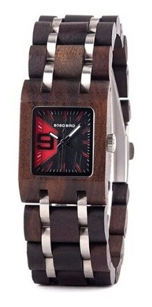 Reloj De Madera Bobo Bird, Mujer Premium, Cuadrado Oscuro