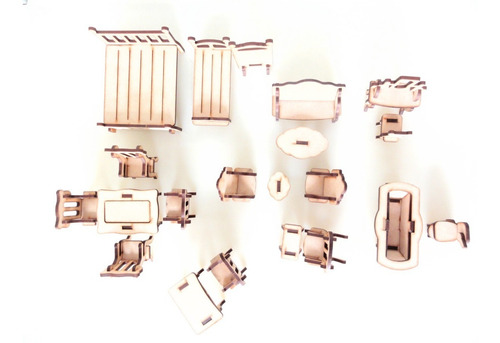 Imagen 2 de 10 de Casita De Muñecas - Mdf / Fibrofacil + Set Muebles X21