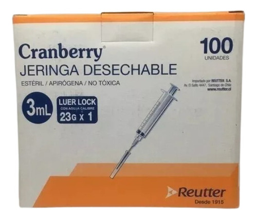 Jeringa Luer Lock Con Aguja 3ml 23g X 1 Cranberry 100 Unidad