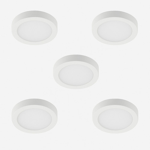 5 Pack Plafon Led Spot Sobreponer 6w Luz Blanca Redonda 11cm Estructura Blanco
