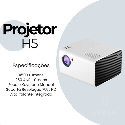 Mini Projetor De Imagem Touyinger H5 4500 Lumens Full HD Portatil 127/220V Cor Branco