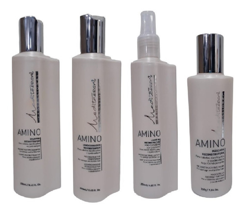 Imagem 1 de 7 de Kit Mediterrani Amino Shampoo + Cond + Leave-in + Máscara 
