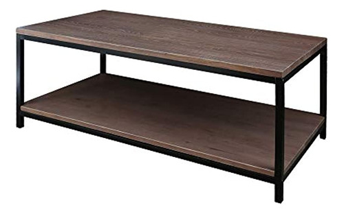 Mesa De Centro De Madera Y Metal Color Gris, 2 Niveles