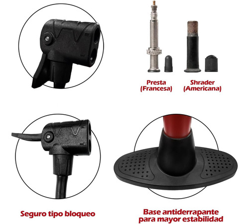 Bomba de Aire Manual De Uso Profesional para Ciclismo Fabricado en Acero Ligera con Manija de nylon y Manguera con válvula A36A. Modelo KN 7502-A KNOVA