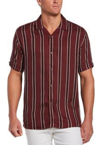 Camisa Cubavera Guinda Rayada Hombre Manga Corta  Talla S