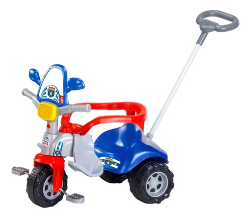 Triciclo Polícia Com Som Luz Haste Direcionável Magic Toys Cor Azul Tico Tico Zoom Polícial