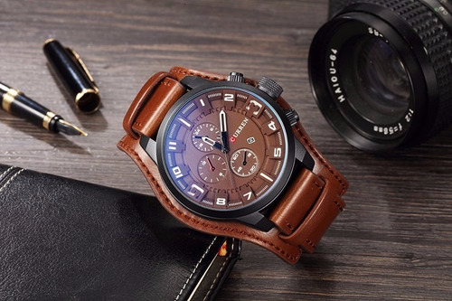 Relógio Masculino Original Couro Casual Militar Social Luxo
