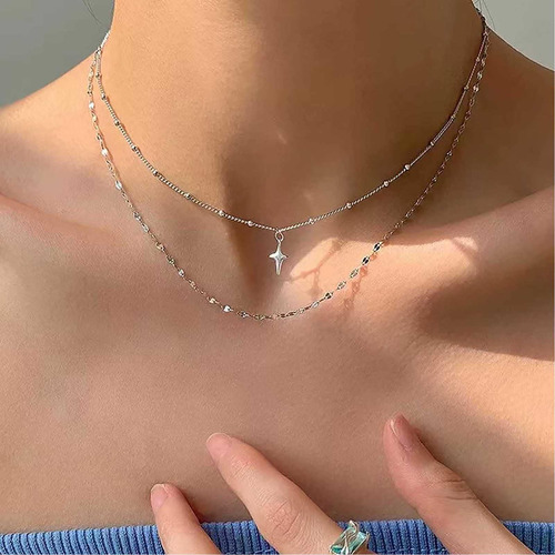 Allereyae Collar Con Colgante De Estrella En Capas Vintage,