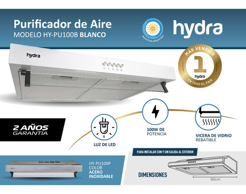 Imagen 8 de 10 de Extractor Purificador Cocina Hydra Con O Sin Salida Blanco C