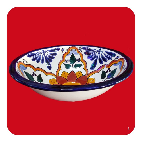 Imagen 3 de 3 de Lavabo Grande Color De Cerámica Tipo Talavera 44x36x17 Cm M2
