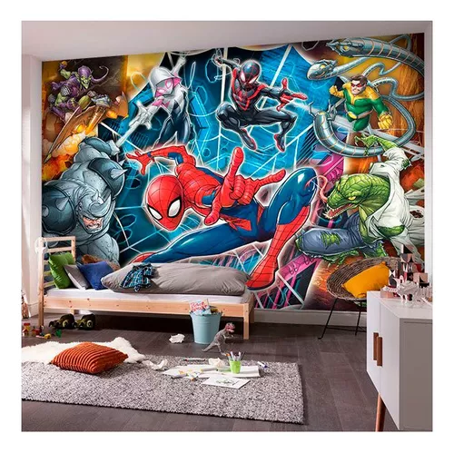 Vinilo Adhesivo Pared Spiderman Y Enemigos 150cms Full Color